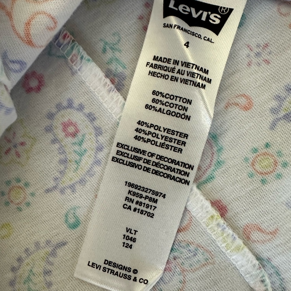 New Levi's Girls Size 4 Colorful Paisley Print Top Ruffle Layered Short Sleeves - Picture 12 of 16